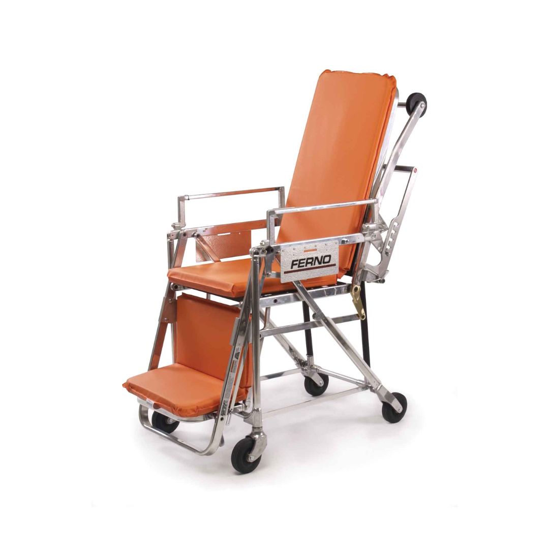 FERNO Model 28 FERNO-Flex Roll-In Chair Cot for EMS patient transport, featuring a sturdy frame and padded seat for easy mobility.