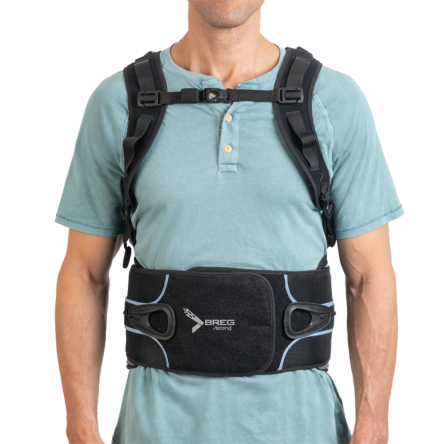 BREG Ascend TLSO 456 lumbar spinal orthosis brace with adjustable straps and supportive structure for back stabilization.