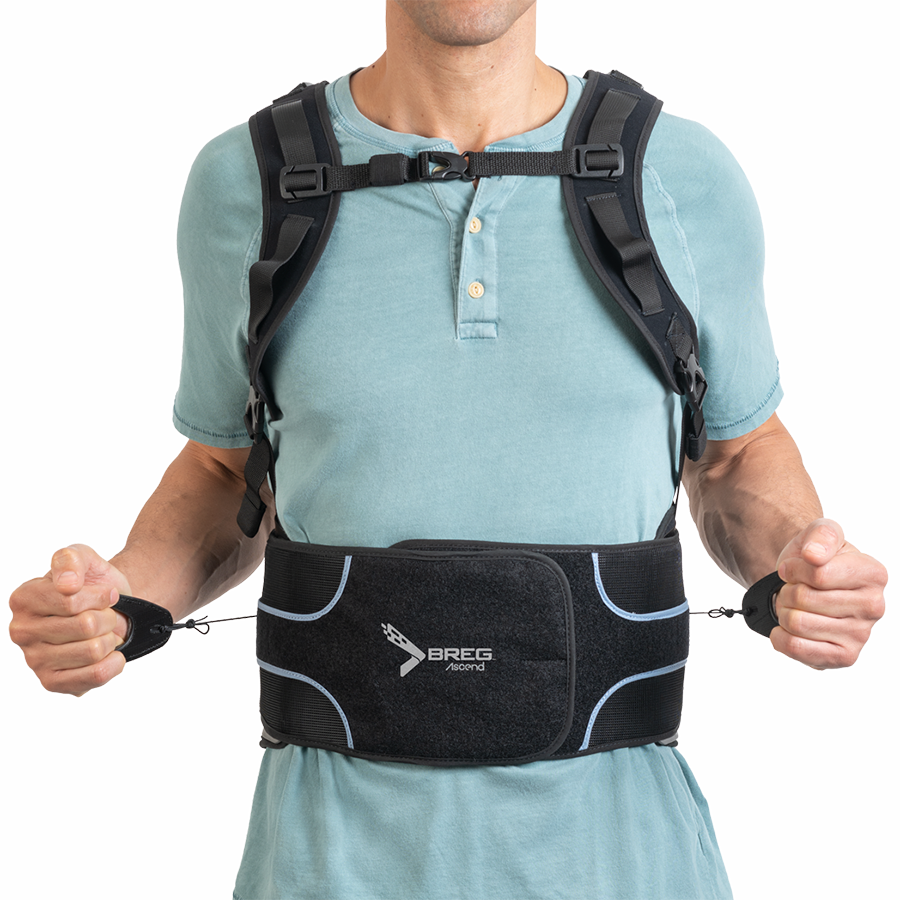 BREG Ascend TLSO lumbar spinal orthosis brace with adjustable straps and supportive design for back stabilization.