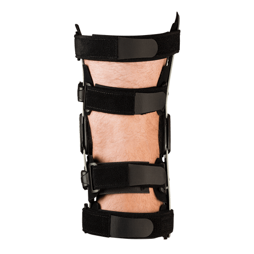 BREG Axiom® Elite ligament knee brace showing rear view, designed for ACL, PCL, and collateral knee support.