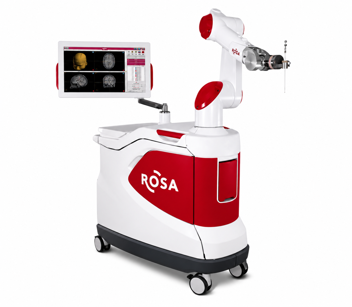 Zimmer Biomet ROSA ONE® Brain robotic neurosurgery system with control console and robotic arms for brain surgery procedures