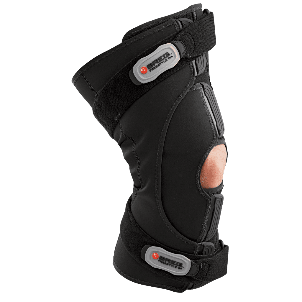 BREG Freestyle OA knee brace shown from the medial side, providing support for osteoarthritis knee stabilization.