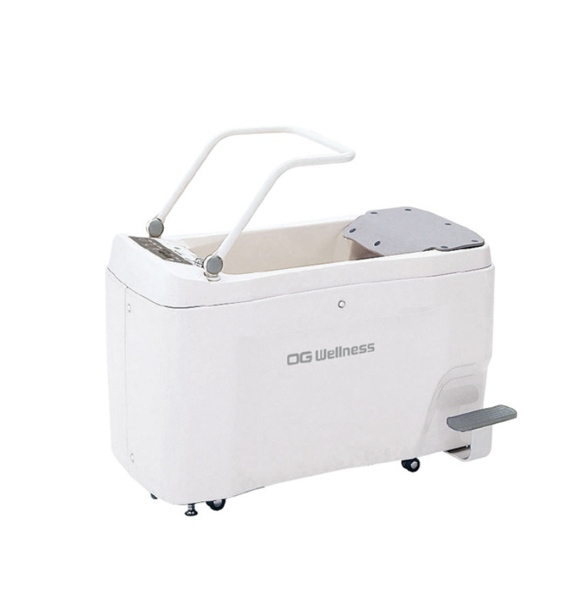 OG Wellness whirlpool bath system with multiple models, featuring jet nozzles and control panel for relaxing hydrotherapy.