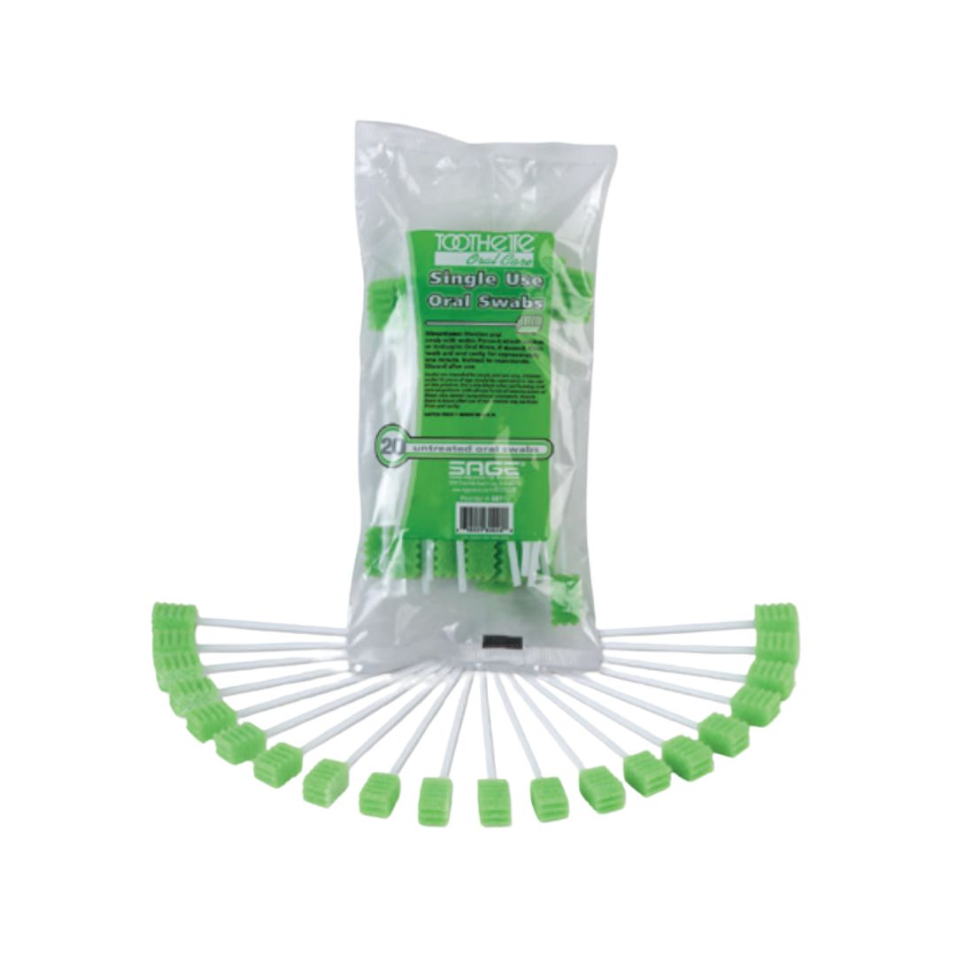Stryker Toothette Plus oral care swabs with sodium bicarbonate in individual packaging for gentle oral cleaning.