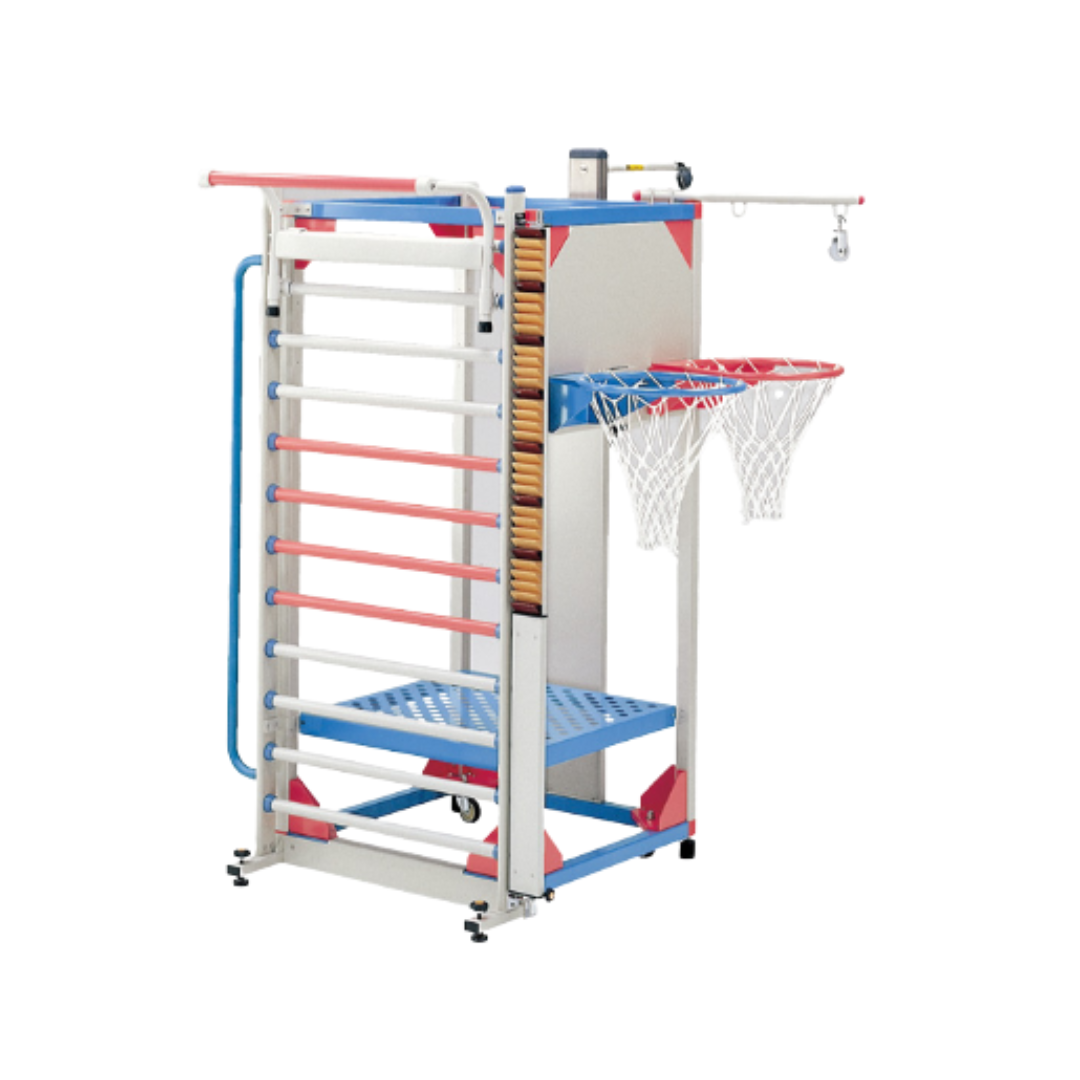 Rehabilitation exercise frames by OG Wellness, model GH-691-S, GH-730, and GH-692, shown with a Ferno medical equipment background.