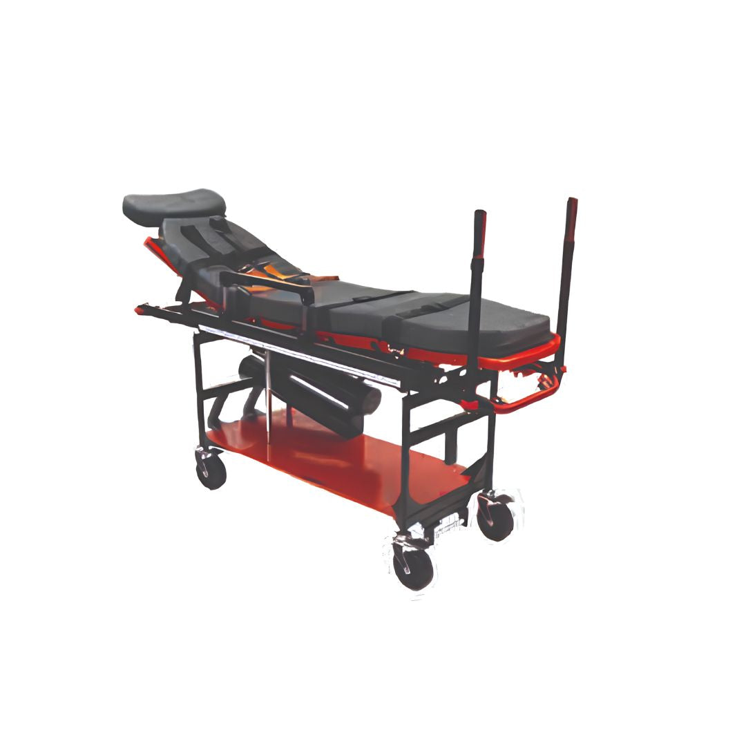 FERNO CCT-PX Critical Care Transfer Trolley with adjustable side rails and IV pole for patient transport in critical care settings.