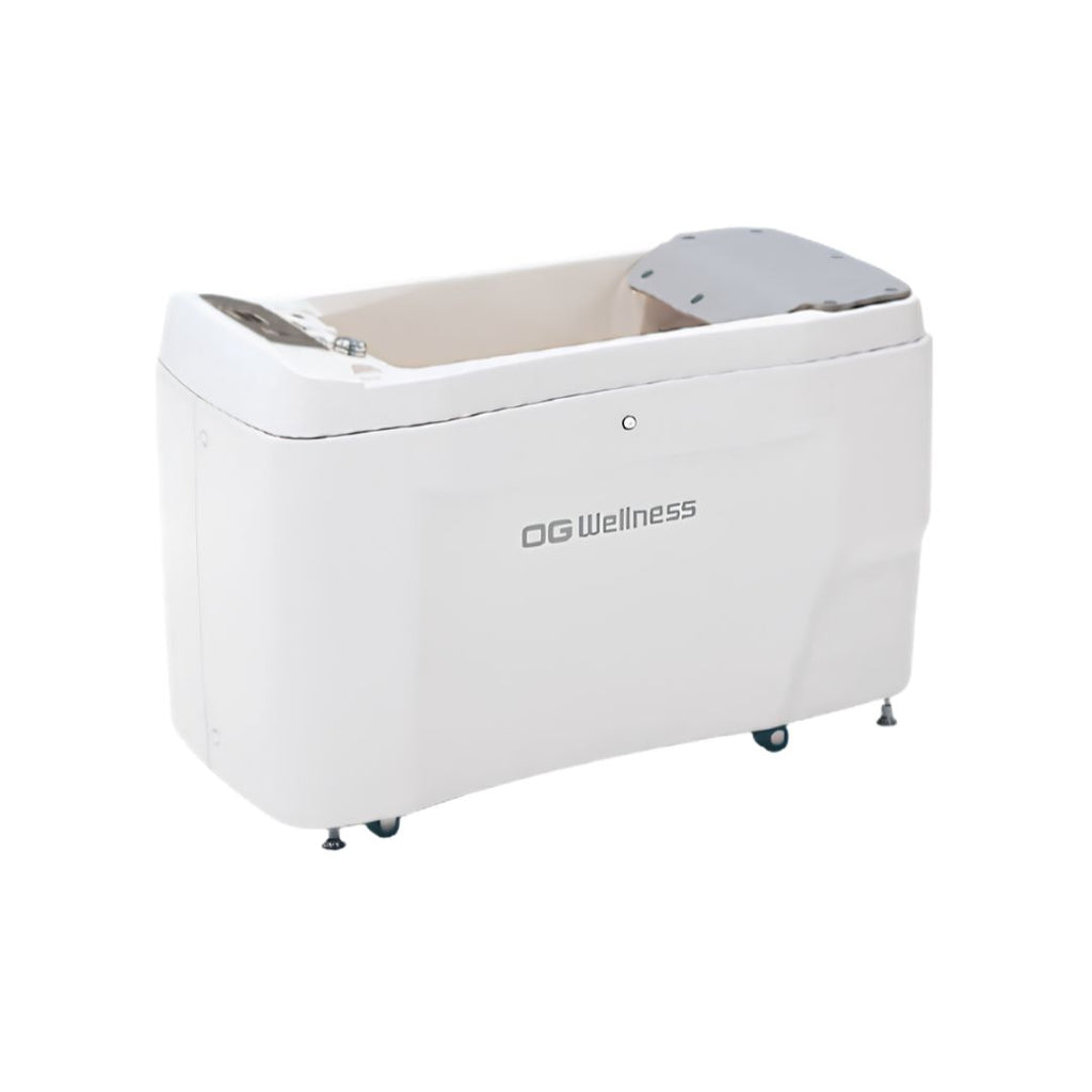 OG Wellness whirlpool bath system HW-150, HW-110, HW-250, HW-210 with built-in jets and controls, shown in a modern bathroom setting.